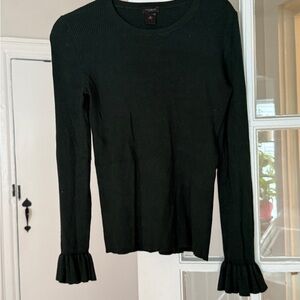 Ann Taylor Factory Dark Green Ribbed Knit with Ruffle Cuffs